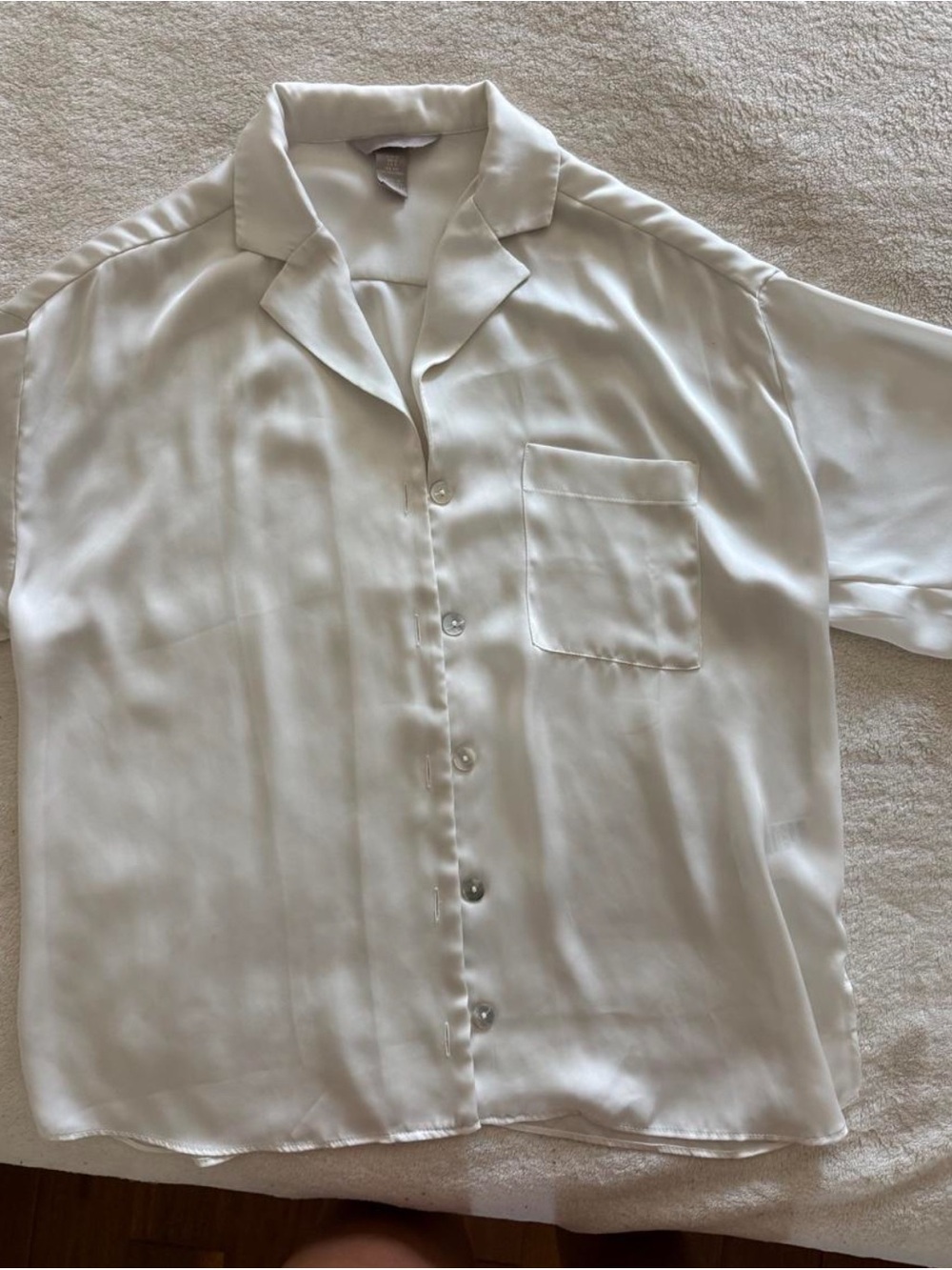 H&M Cream Silk-Look Camp Collar Button-Up Shirt